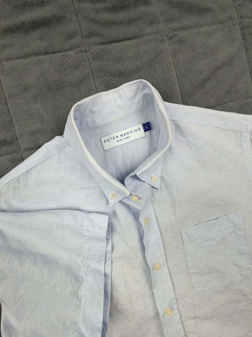 Peter Manning New York Men's Short Sleeve Linen-Cotton Blend Button-Down Shirt S